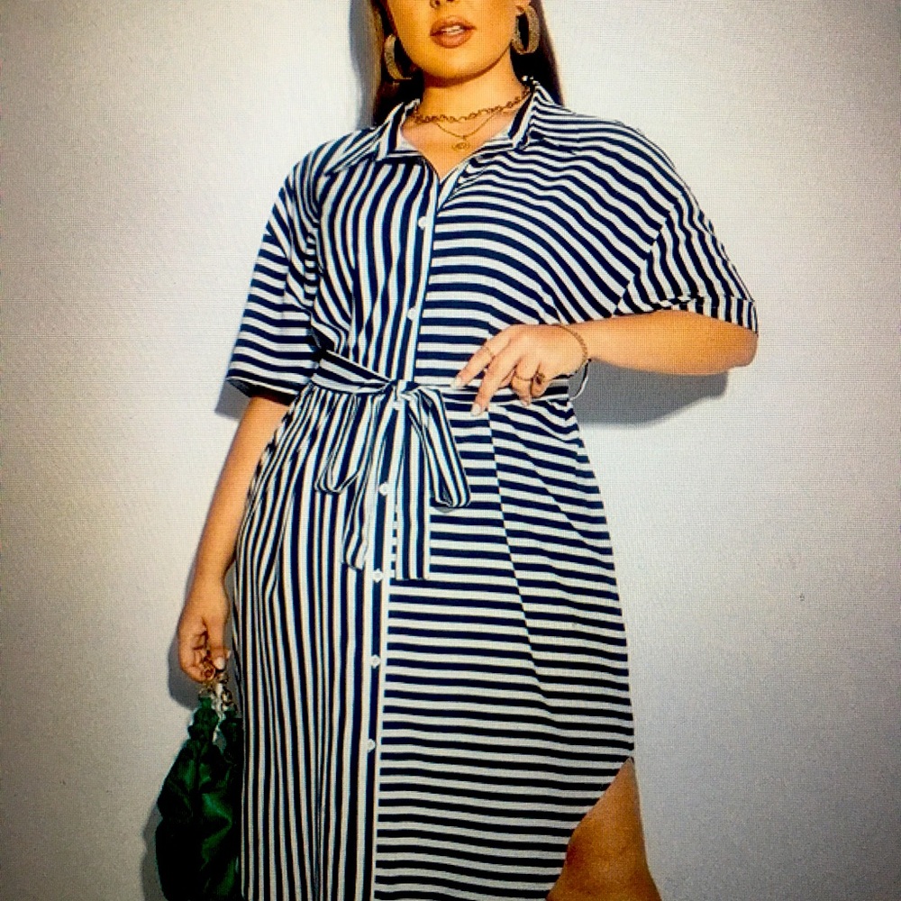 SHEIN Opposing Stripes Shirtdress 2X